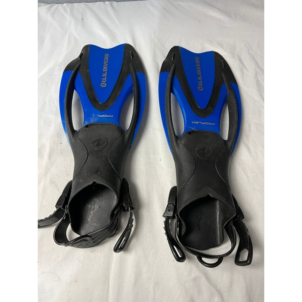 US Divers Proflex II Open Heel Adjustable Snorkeling Scuba Diving Fins Blue